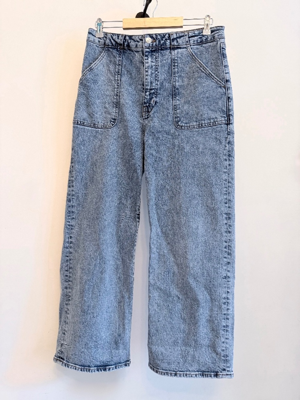 NWOT  FRAME DENIM The Wide Leg Modern Pocket Acid Wash Blue Utility Jeans Size 3